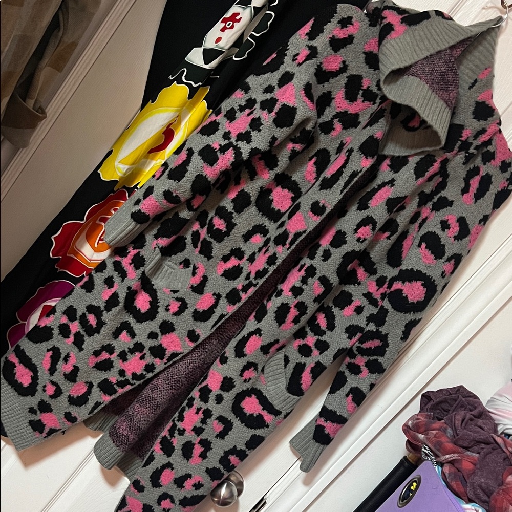 Fashion Nova Hot Pink and Gray Leopard Cardigan